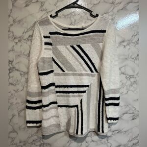 NIC+ZOE Long Sleeves Cotton Blend Stripes Fuzzy Sweater Size PM